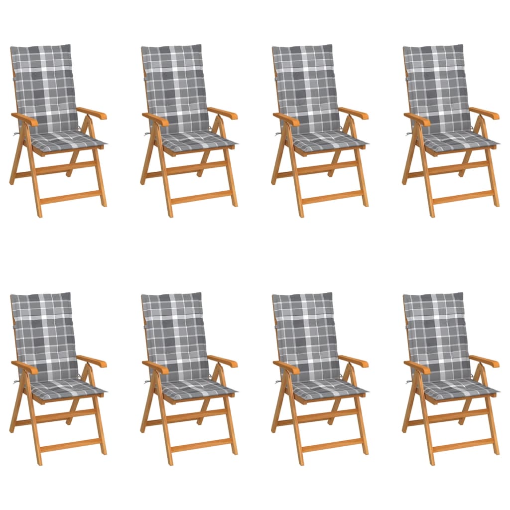 Chaises inclinables de jardin et coussins lot de 8 Teck solide