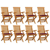 Chaises de jardin avec coussins bordeaux lot de 8 Teck massif