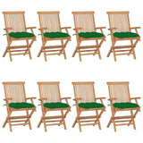 Chaises de jardin avec coussins vert lot de 8 Bois teck massif