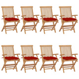 Chaises de jardin avec coussins rouge lot de 8 Bois teck massif