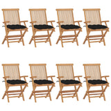 Chaises de jardin avec coussins noir lot de 8 Bois teck massif