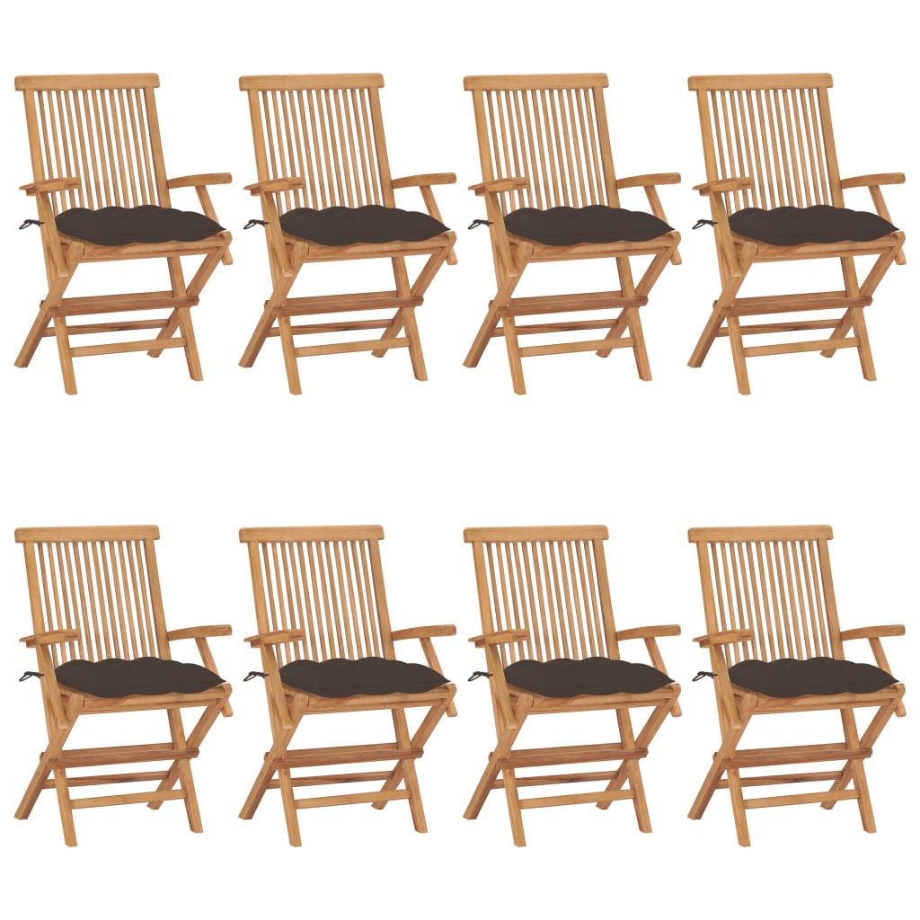 Chaises de jardin avec coussins taupe lot de 8 Bois teck massif