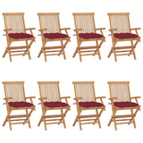 Chaises de jardin avec coussins bordeaux lot de 8 Teck massif