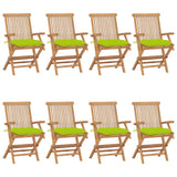 Chaises de jardin avec coussins vert vif lot de 8 Teck massif