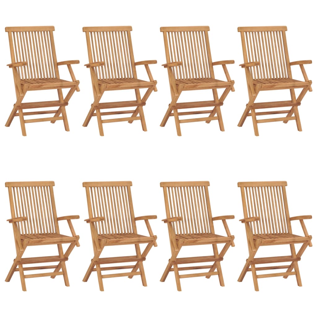 Chaises de jardin avec coussins vert vif lot de 8 Teck massif