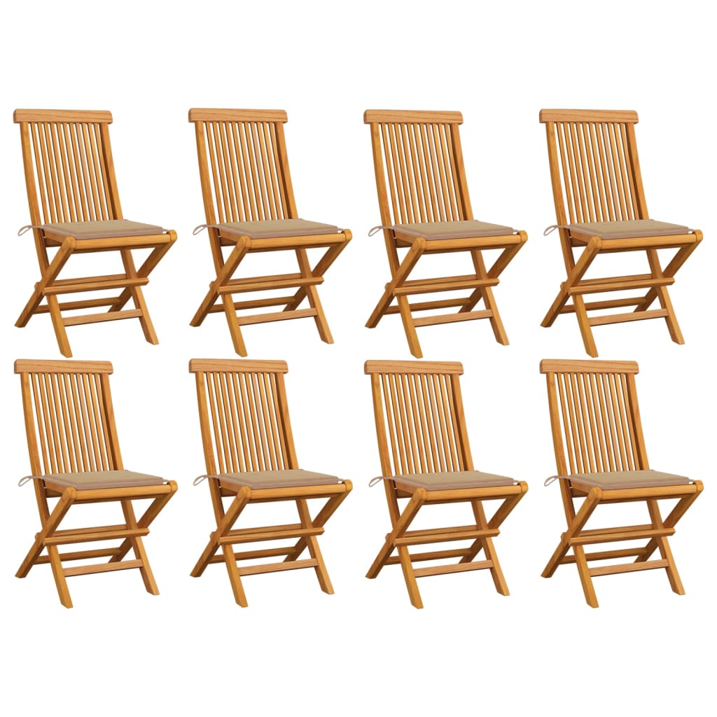 Chaises de jardin et coussins beige lot de 8 Bois teck massif