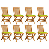 Chaises de jardin avec coussins vert vif lot de 8 Teck massif