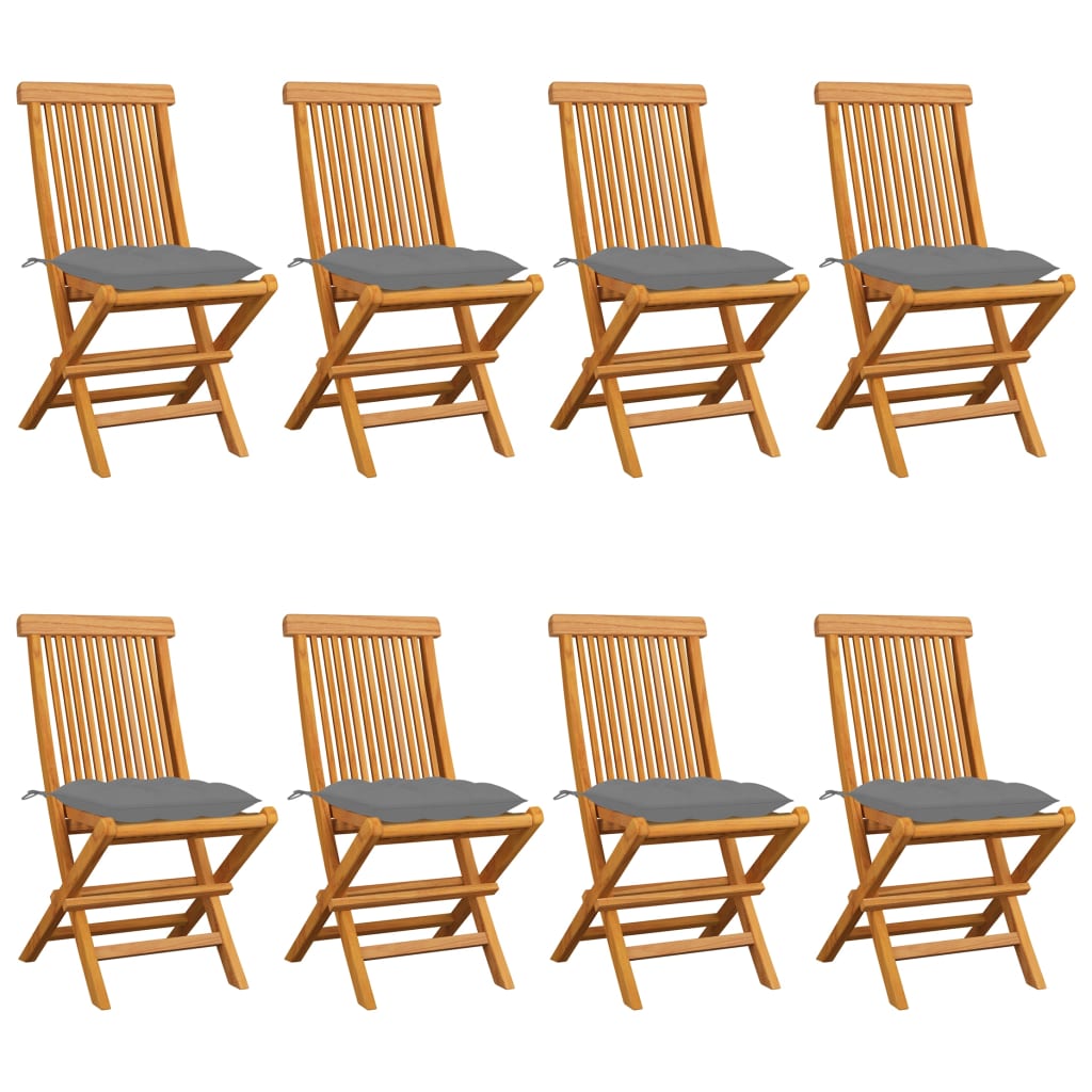 Chaises de jardin et coussins gris lot de 8 Bois de teck massif