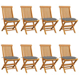 Chaises de jardin et coussins gris lot de 8 Bois de teck massif