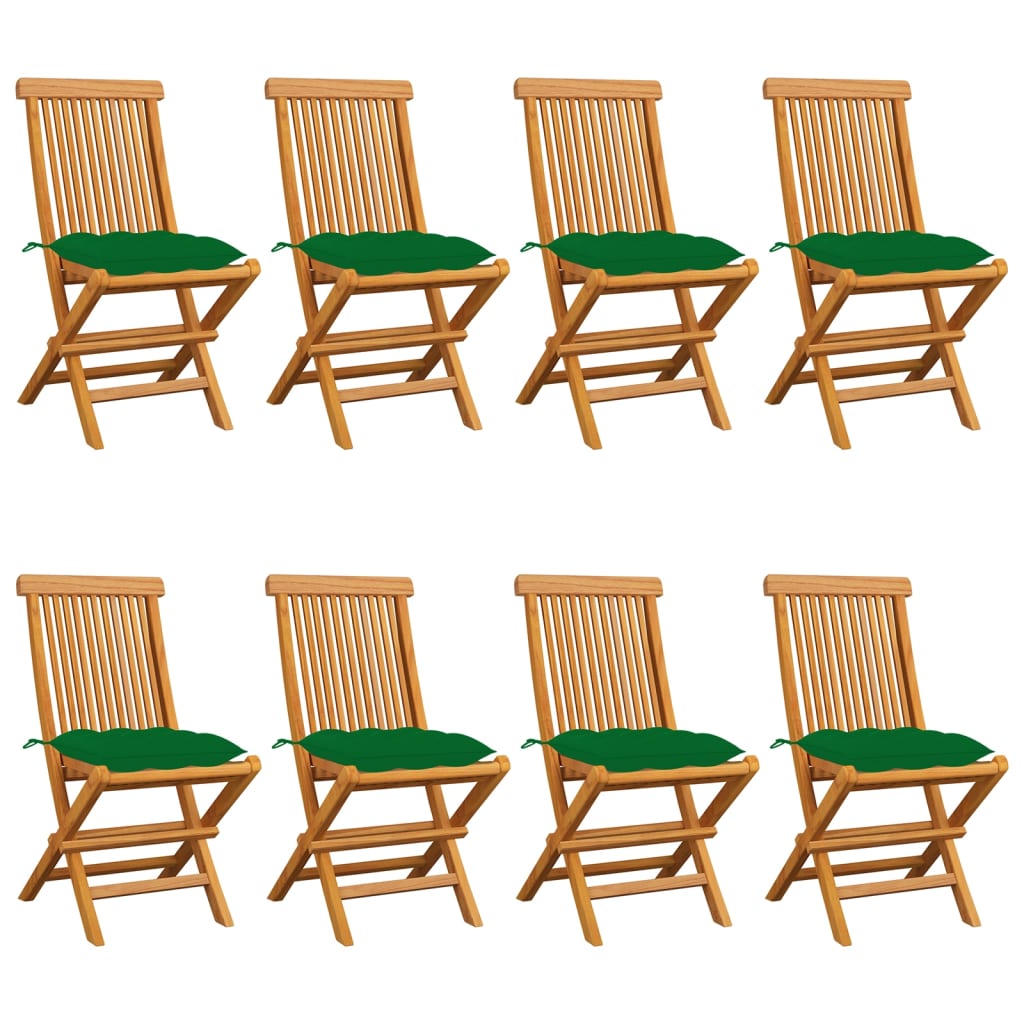 Chaises de jardin et coussins vert lot de 8 Bois de teck massif