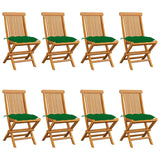 Chaises de jardin et coussins vert lot de 8 Bois de teck massif