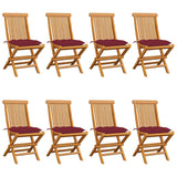 Chaises de jardin avec coussins bordeaux lot de 8 Teck massif