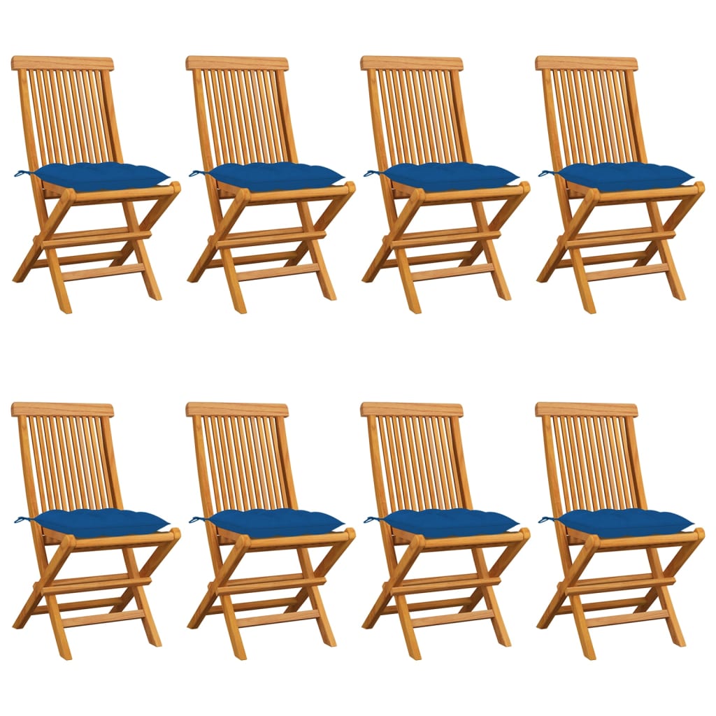 Chaises de jardin et coussins bleu lot de 8 Bois de teck massif