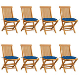 Chaises de jardin et coussins bleu lot de 8 Bois de teck massif