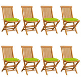 Chaises de jardin avec coussins vert vif lot de 8 Teck massif