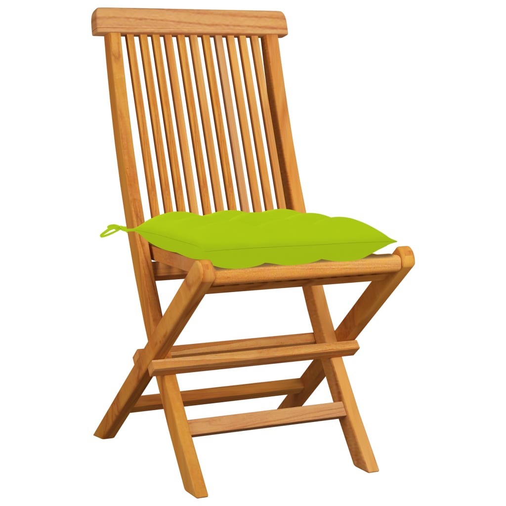 Chaises de jardin avec coussins vert vif lot de 8 Teck massif