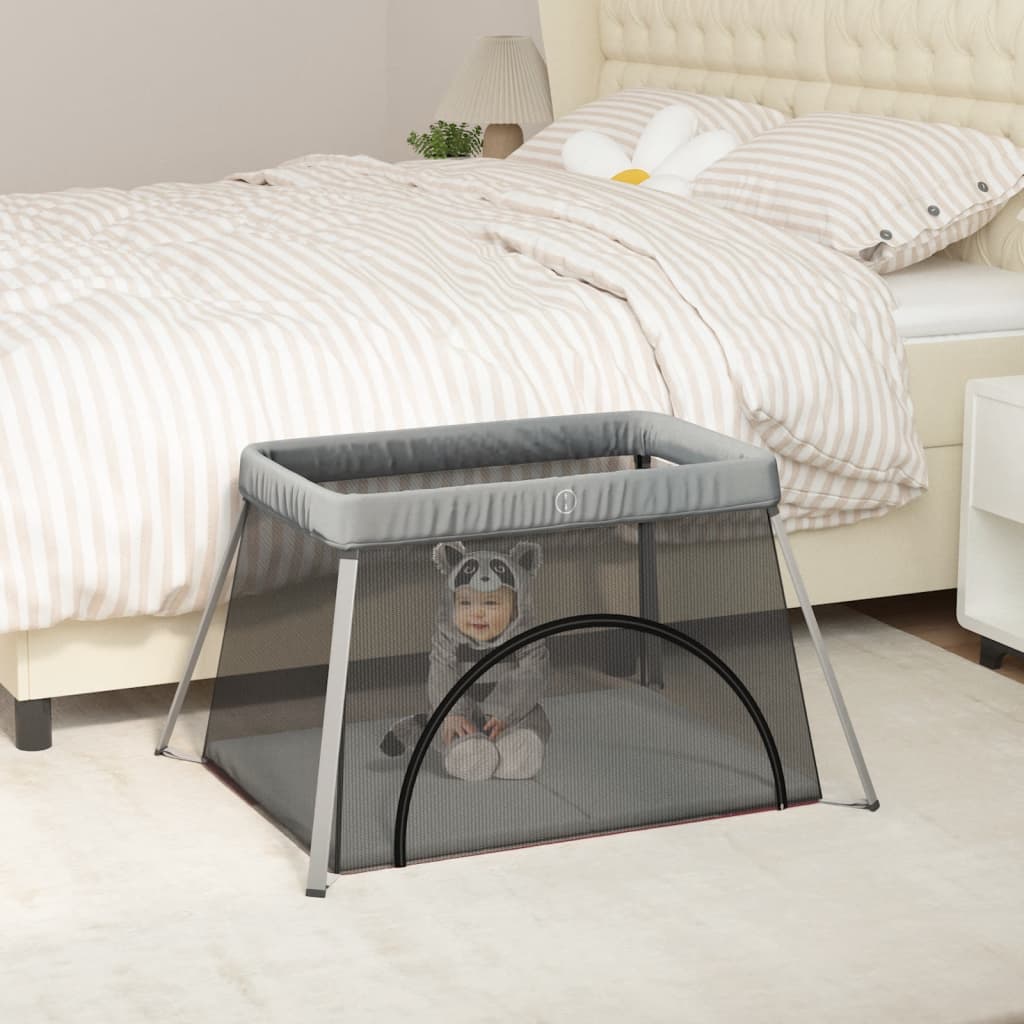 Parc pour bébé avec matelas Gris clair Tissu de lin