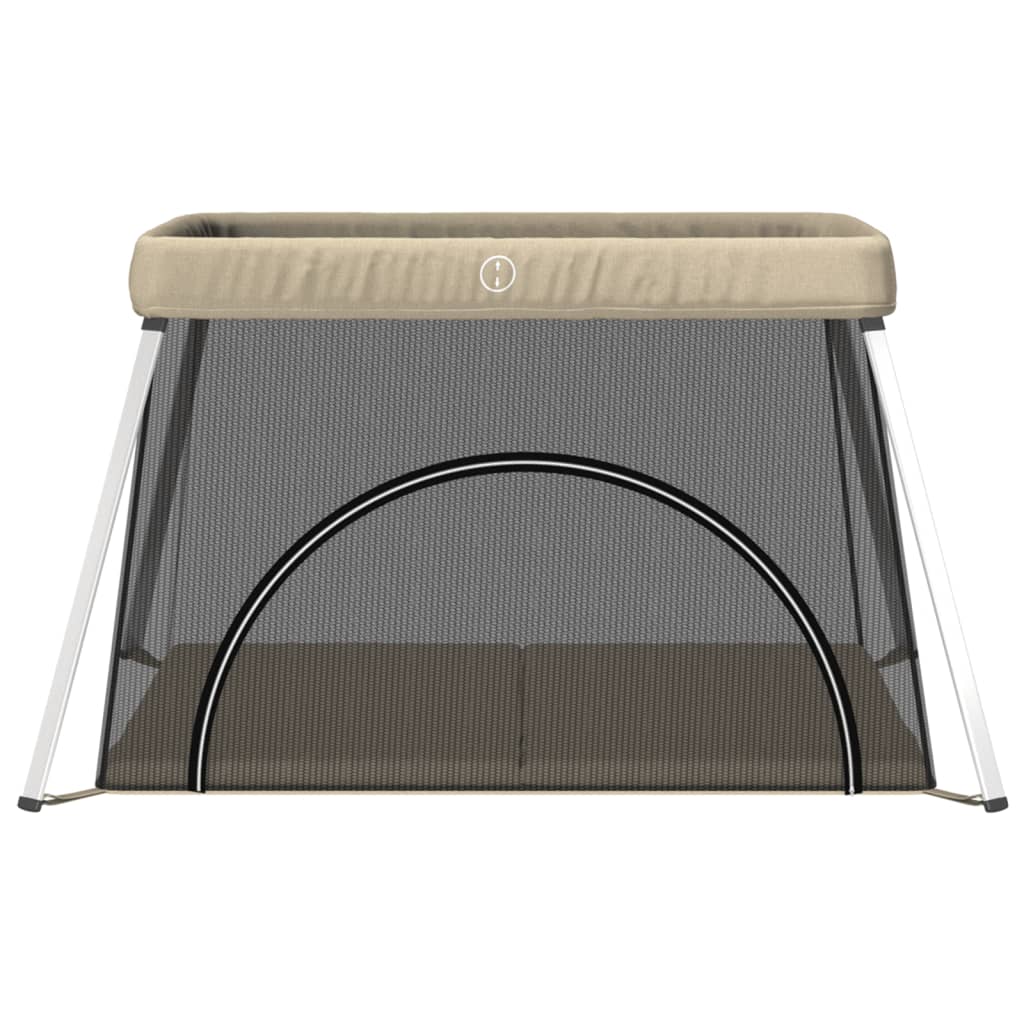 Baby playpen with mattress Taupe Linen fabric