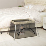 Baby playpen with mattress Taupe Linen fabric