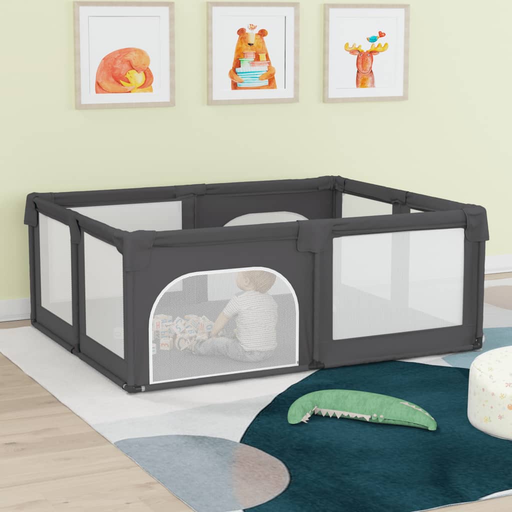 Baby Playpen with 2 Doors Dark Grey Oxford Fabric