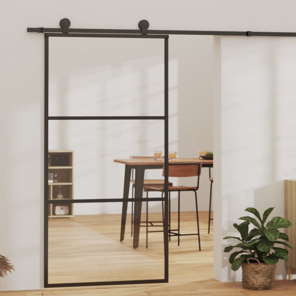 Porte coulissante Verre ESG et aluminium 102x205 cm Noir