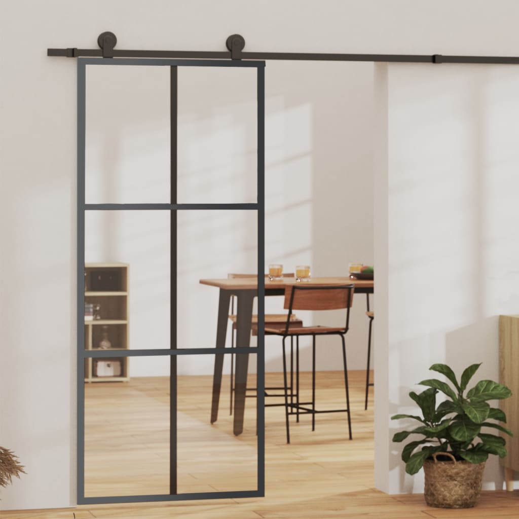 Sliding door ESG glass and aluminum 90x205 cm Black