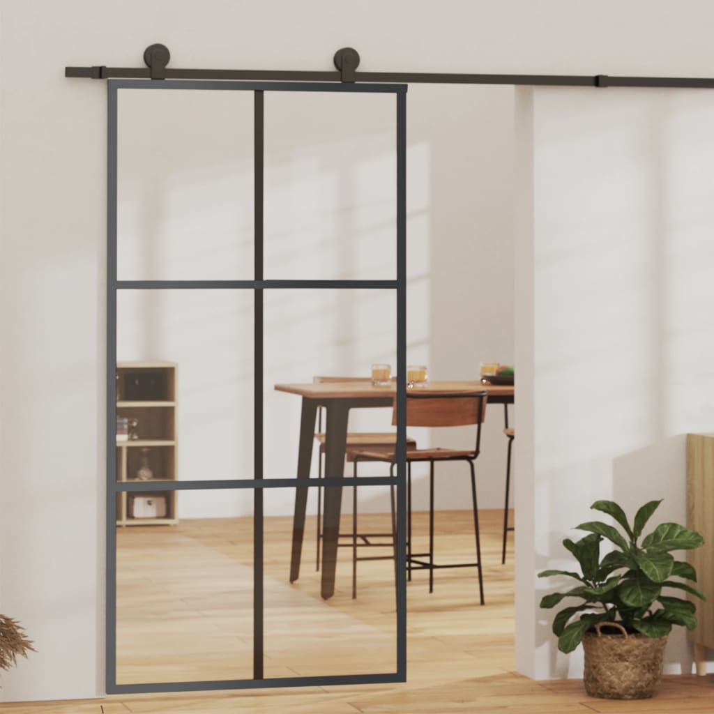 Porte coulissante Verre ESG et aluminium 102x205 cm Noir