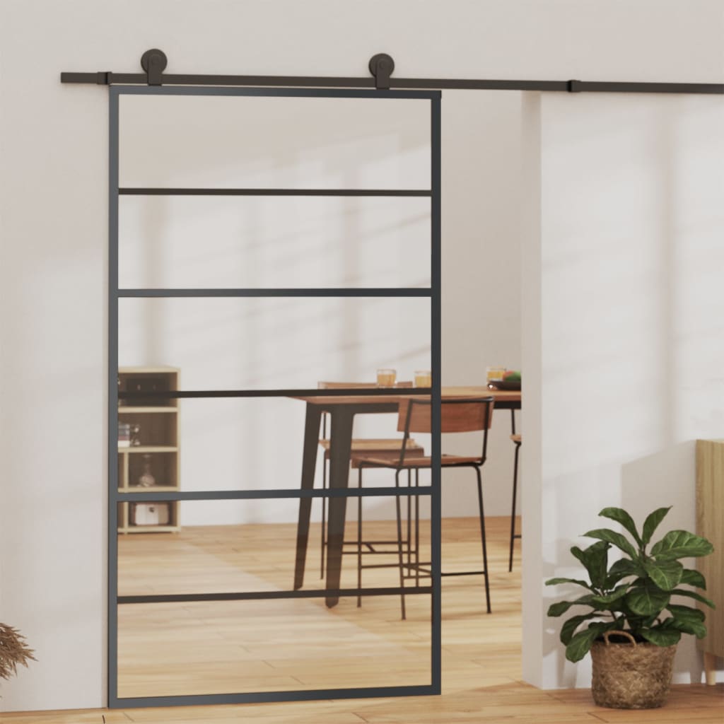 Porte coulissante Verre ESG et aluminium 102x205 cm Noir