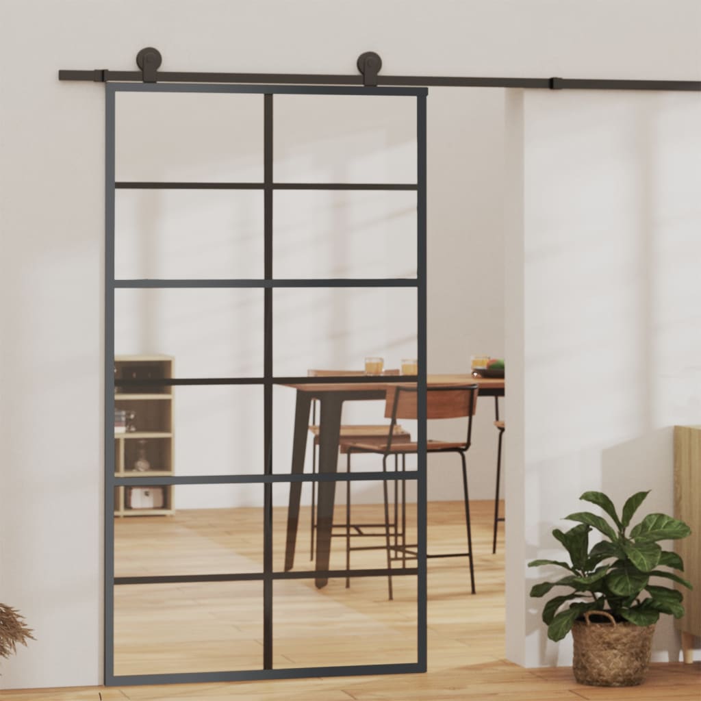 Porte coulissante Verre ESG et aluminium 102x205 cm Noir