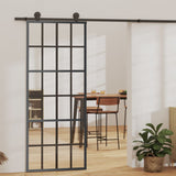 Porte coulissante Verre ESG et aluminium 76x205 cm Noir