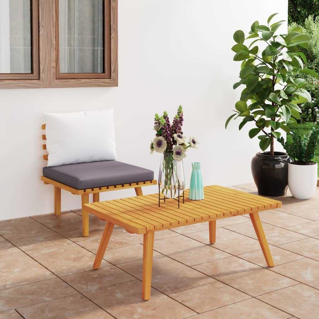 Salon de jardin 2 pcs avec coussins Bois d'acacia solide