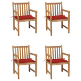 Chaises de jardin lot de 4 et coussins rouge bois teck solide