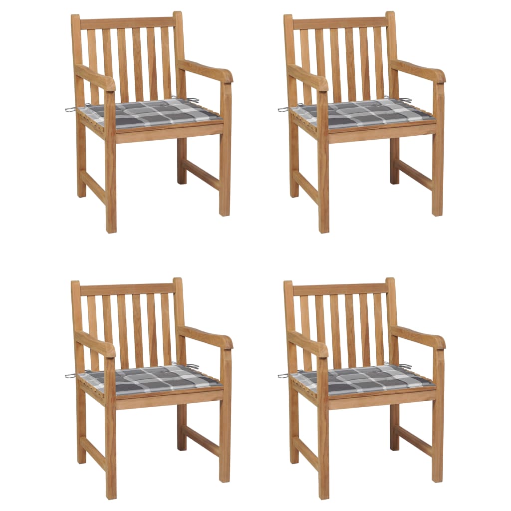 Chaises de jardin lot de 4 coussins à carreaux gris Teck solide