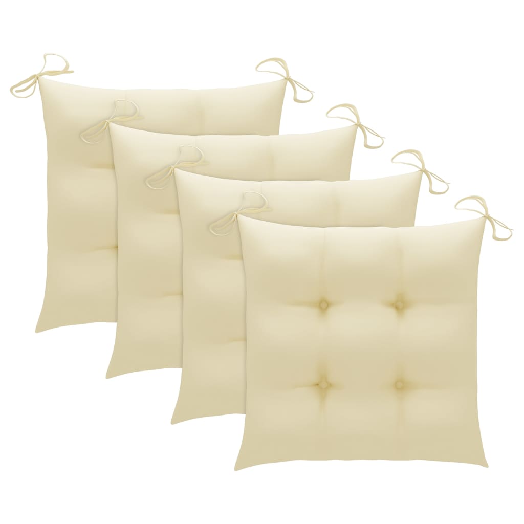 Chaises de jardin lot de 4 et coussins blanc crème Teck solide