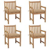 Chaises de jardin lot de 4 et coussins beige bois teck solide