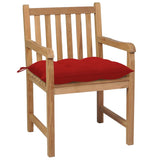 Chaises de jardin lot de 4 et coussins rouge bois teck solide