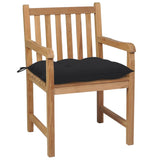 Chaises de jardin lot de 4 et coussins noir Bois de teck solide