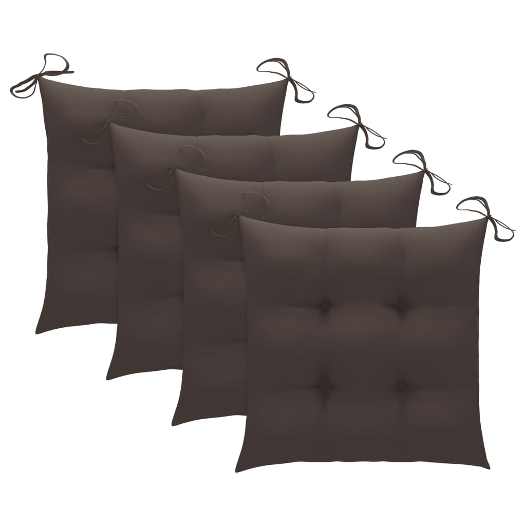 Chaises de jardin lot de 4 et coussins taupe bois teck solide