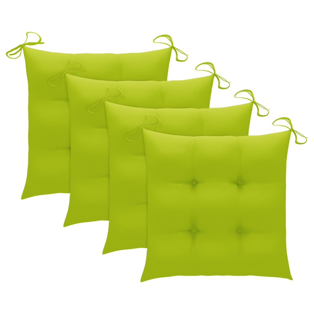 Chaises de jardin lot de 4 avec coussins vert vif Teck solide