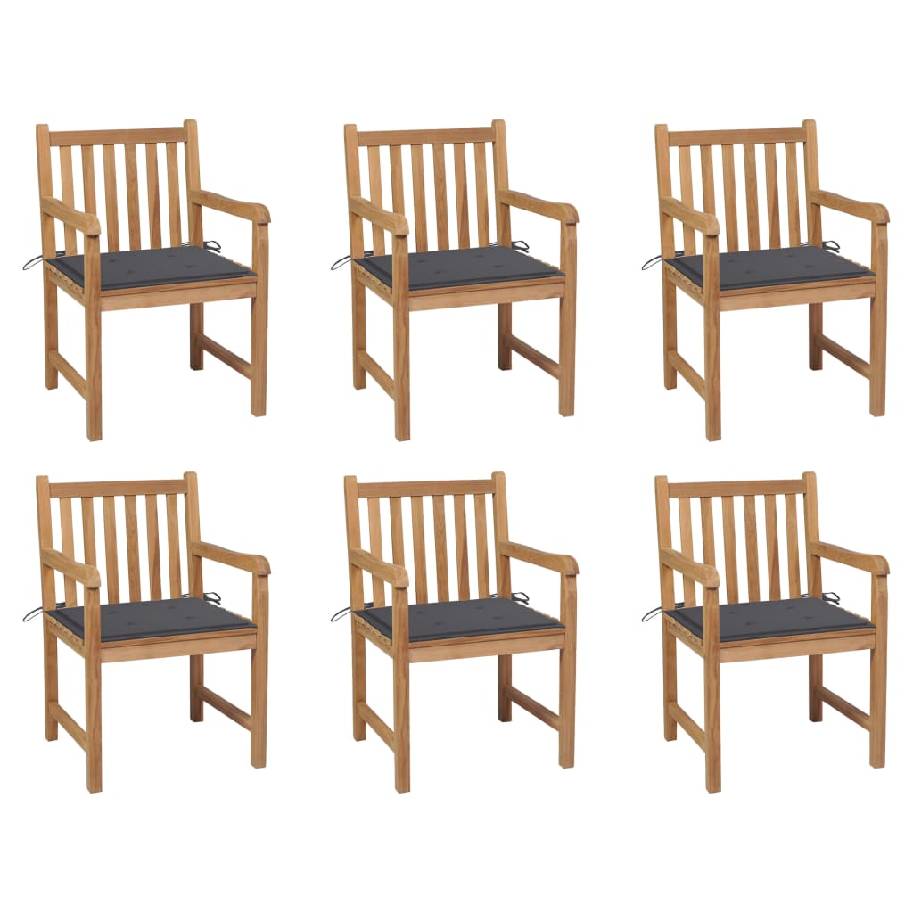 Chaises de jardin lot de 6 et coussins anthracite Bois de teck