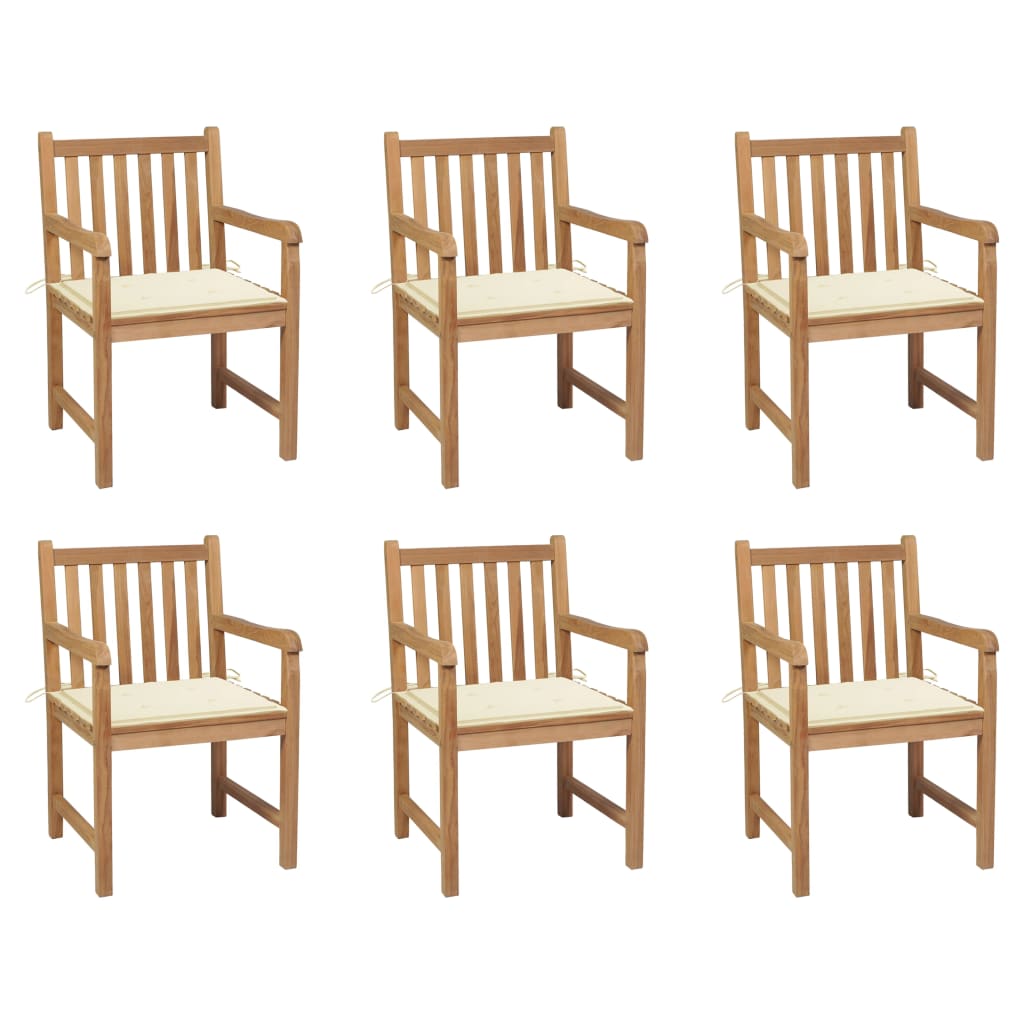 Chaises de jardin lot de 6 et coussins crème Bois teck massif