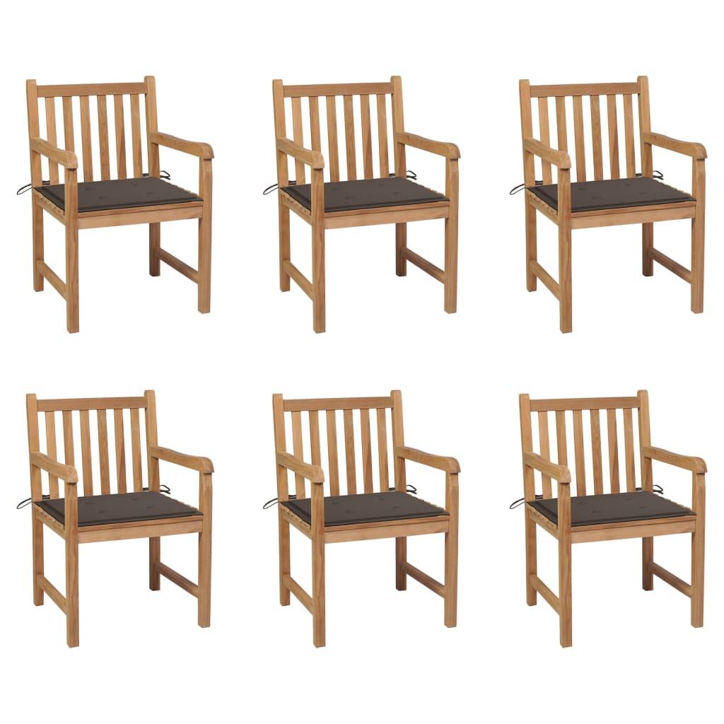 Chaises de jardin lot de 6 et coussins taupe Bois teck massif