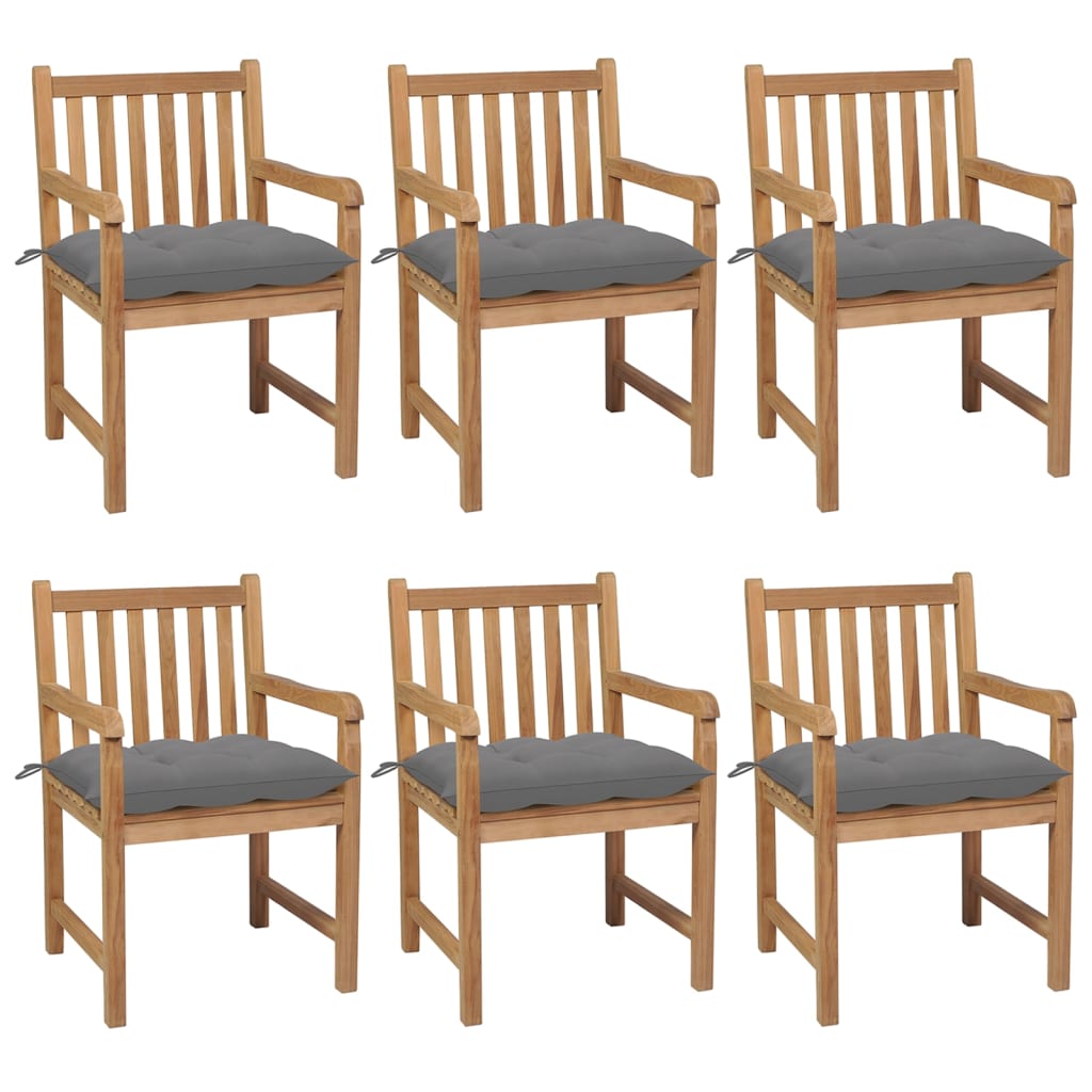 Chaises de jardin lot de 6 et coussins gris Bois de teck solide