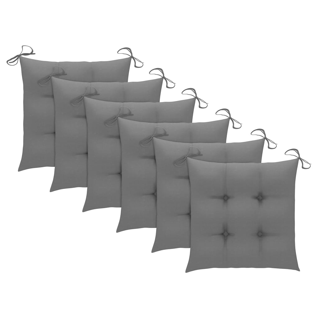 Chaises de jardin lot de 6 et coussins gris Bois de teck solide