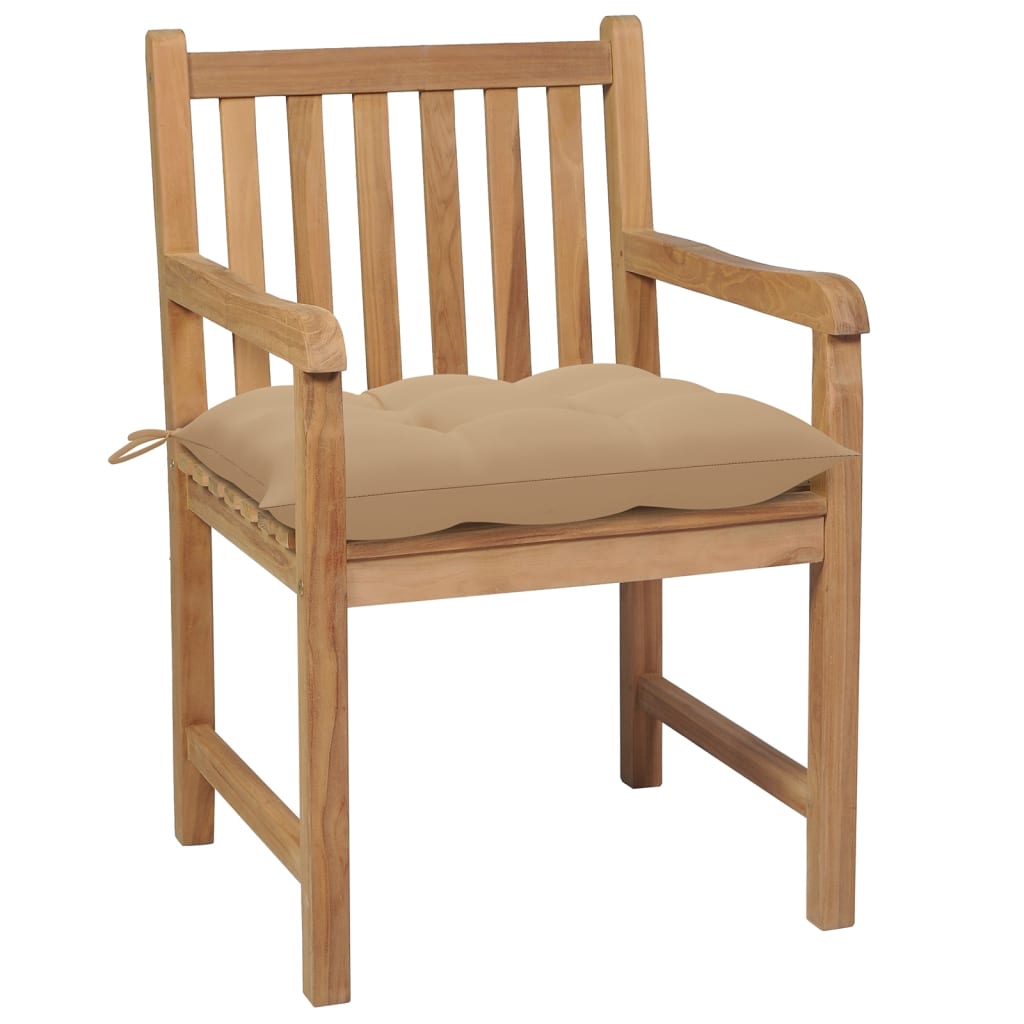 Chaises de jardin lot de 6 et coussins beige bois teck solide