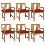 Chaises de jardin lot de 6 et coussins rouge bois teck solide