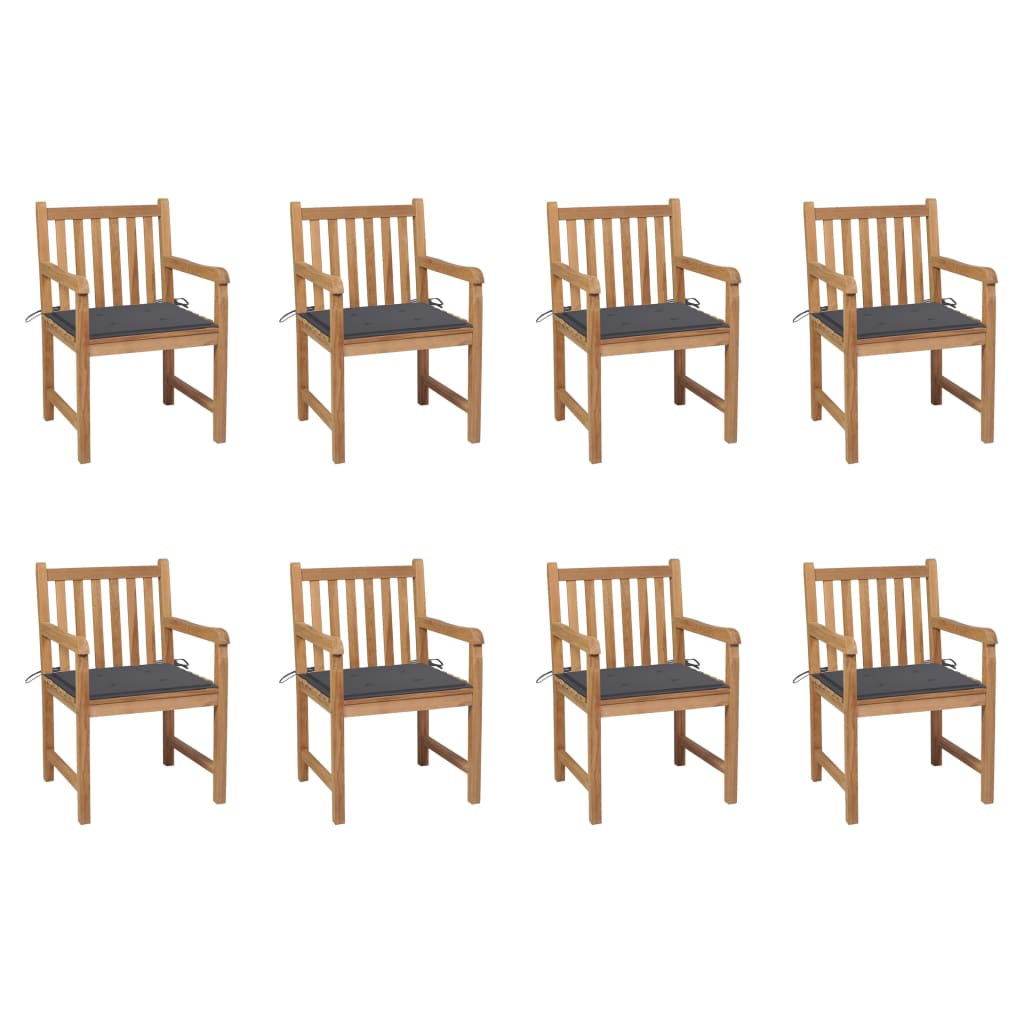 Chaises de jardin lot de 8 avec coussins anthracite Bois teck