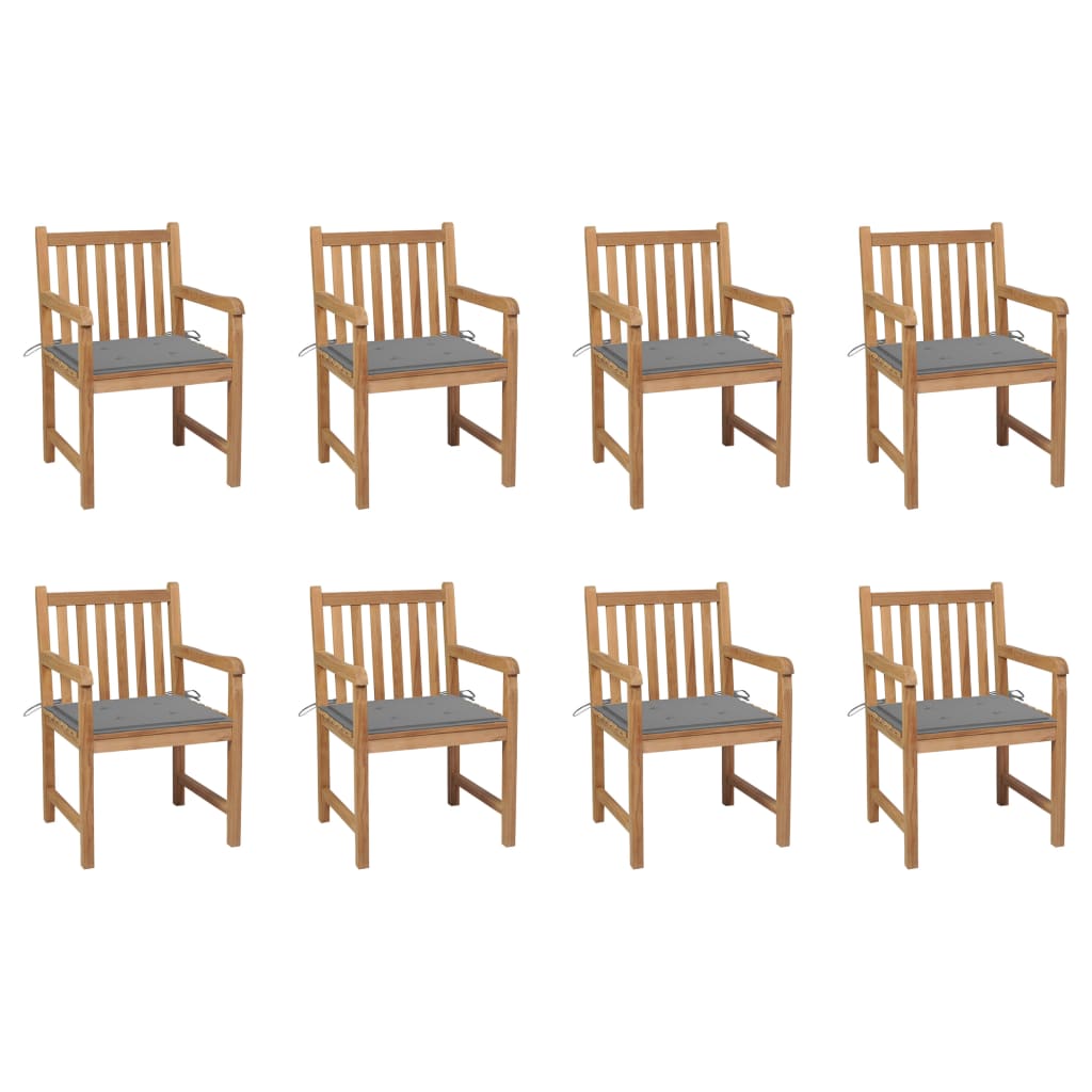 Chaises de jardin lot de 8 avec coussins gris Bois teck massif