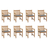 Chaises de jardin lot de 8 avec coussins gris Bois teck massif