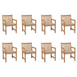 Chaises de jardin lot de 8 avec coussins beige Bois teck massif